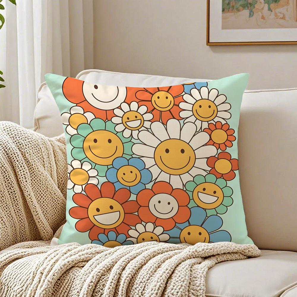Cute Cartoon Sunfloweres Childlike Art Cushion Cover Pillowcase Antidustmite Living Room Sofa Decor Cushion Room