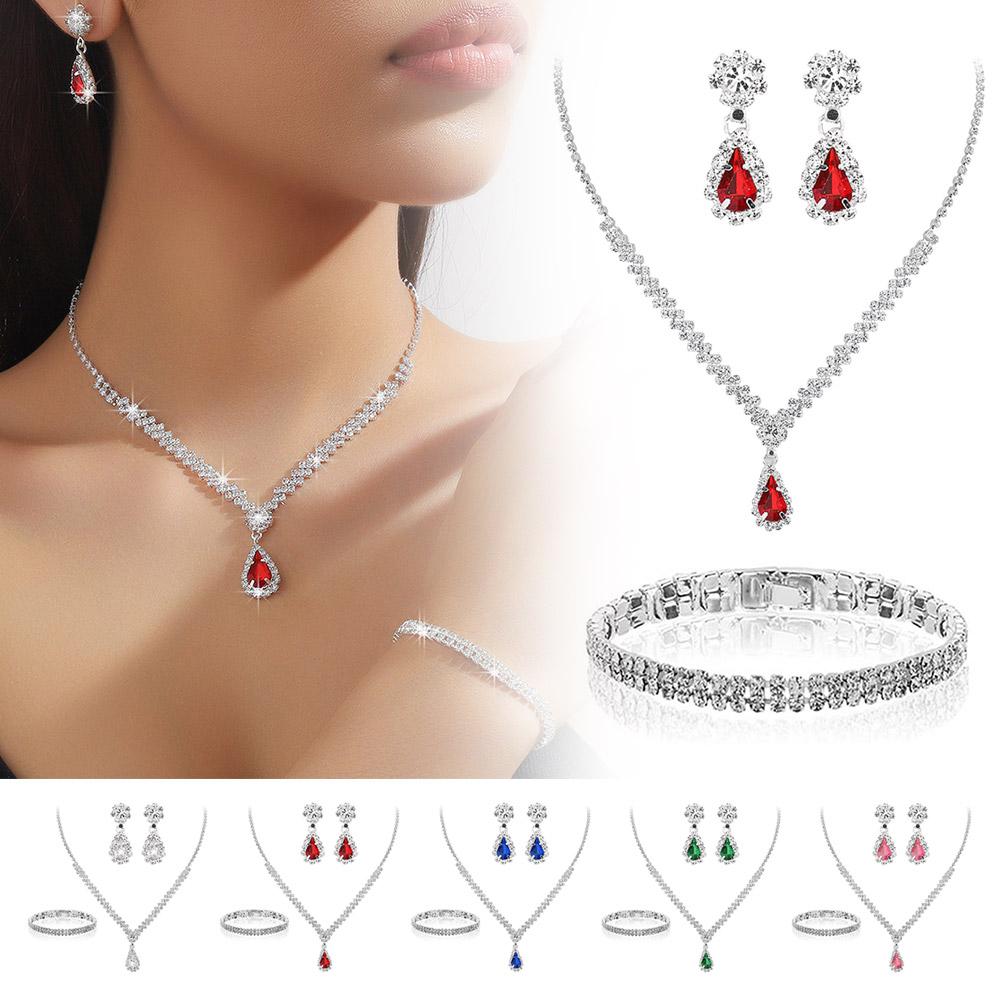 Colier Simplu cu Picătură de Apă Strass Cristal Cercei Lanț Pentru Femei Seturi Bijuterii Nuntă Mireasă Accesorii Rochie