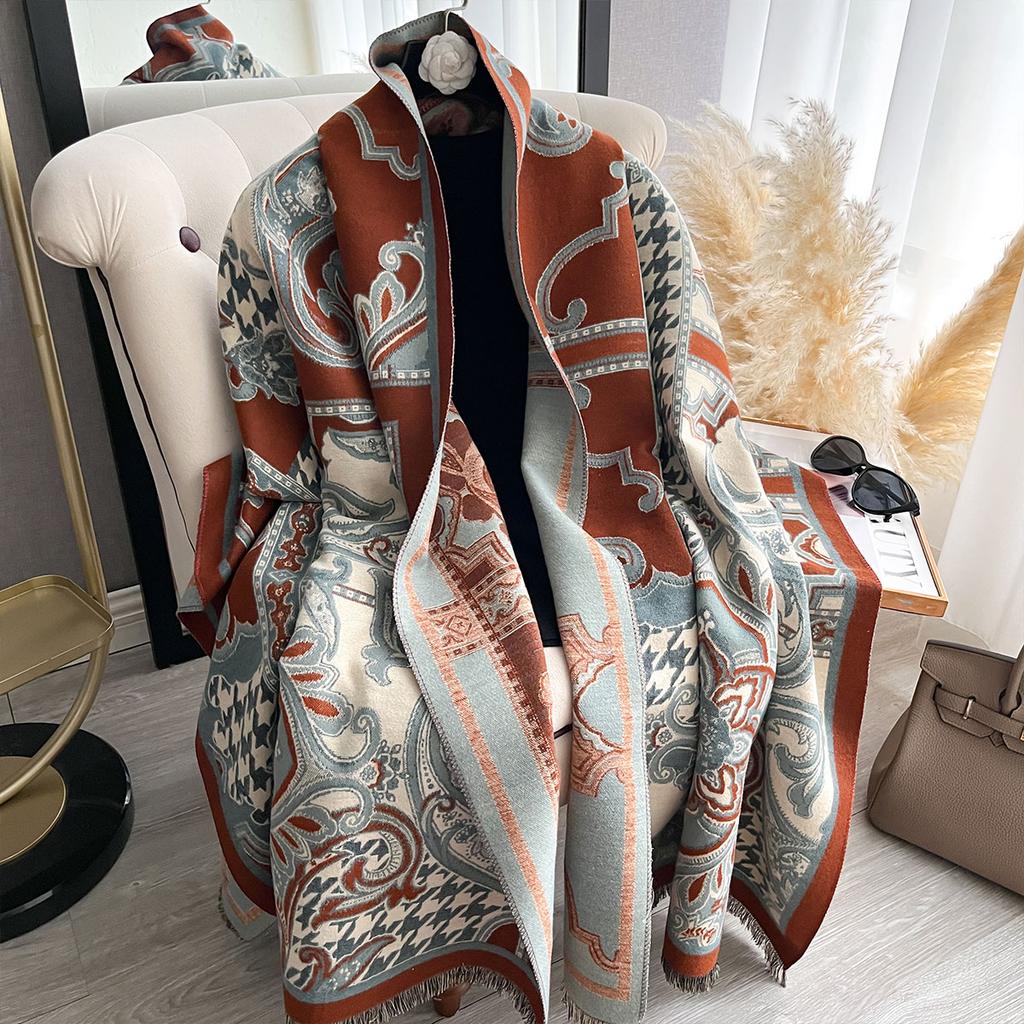 Women Bohemia Imitation Cashmere Two Sided Print Scarf Soft Warm Pashmina Shawl Autumn Winter Coldproof Windproof Blanket