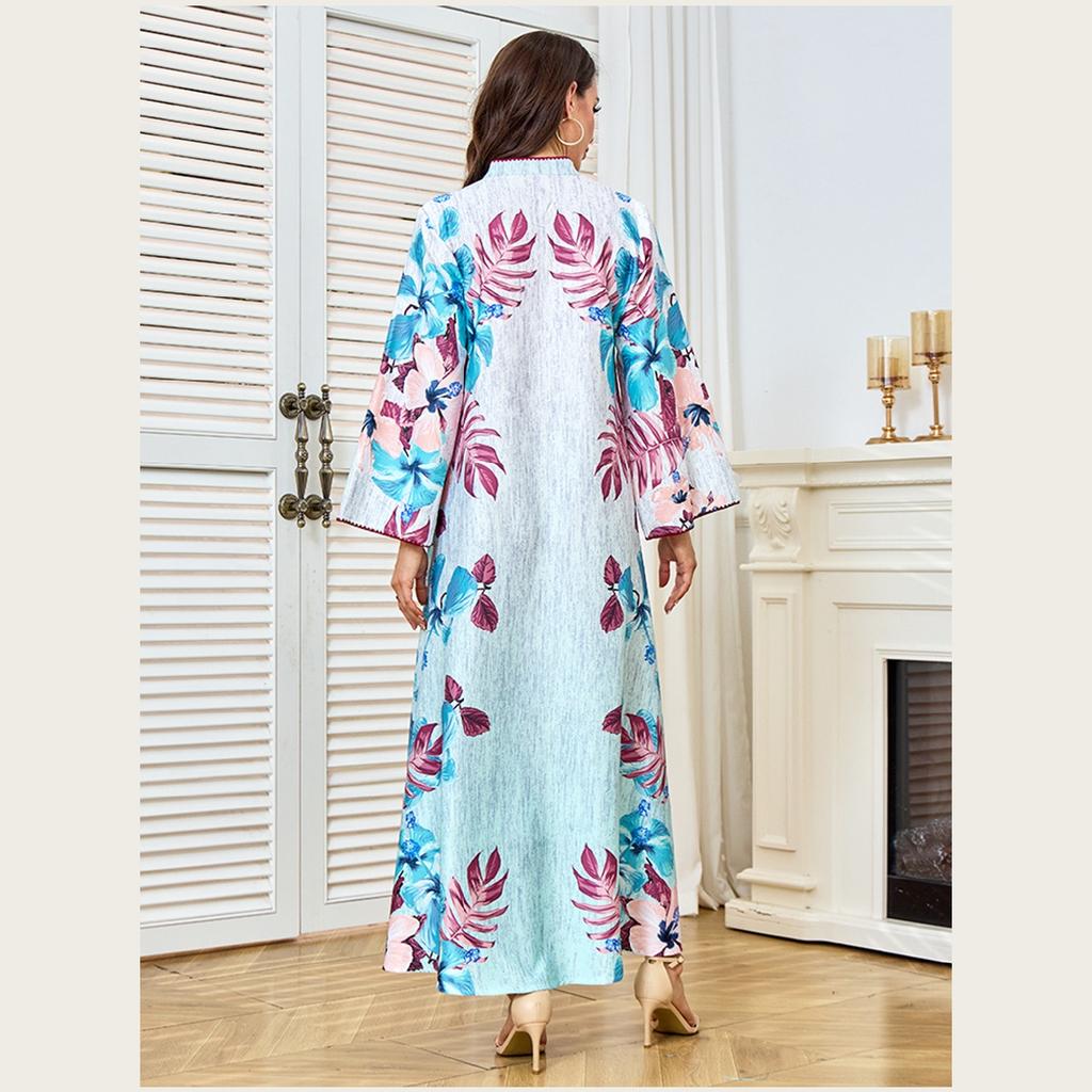 Casual Dresses Arabian Style Elegant Floral Loose Plus Size Casual Maxi Dress for Women, 100% Polyester Fashionable Comfortable Dress