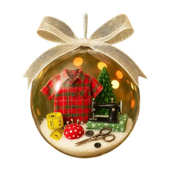 Holiday Sewing Snow Ball Ornaments Retro Sewing Machine Themed Holiday Decor Transparent Ball Hanging Decoration Holiday Keepsakes Gift for Sewers