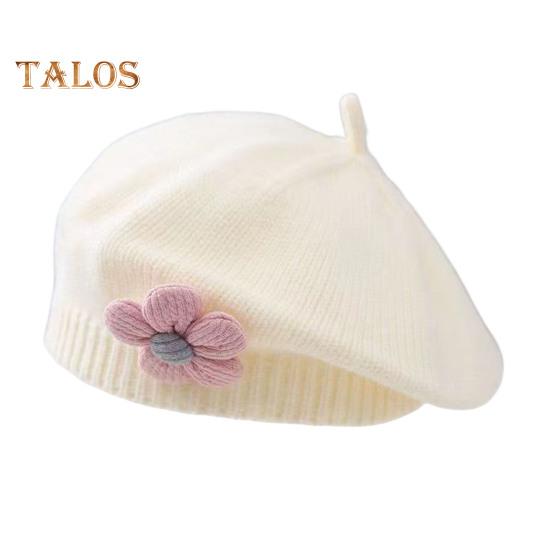 

Зимняя шапка для девочек с цветочным декором, вязаная эластичная, нескользящая, детская шапка художника, реквизит для фотосъемки, повседневный головной убор для путешествий, школы, шопинга белый