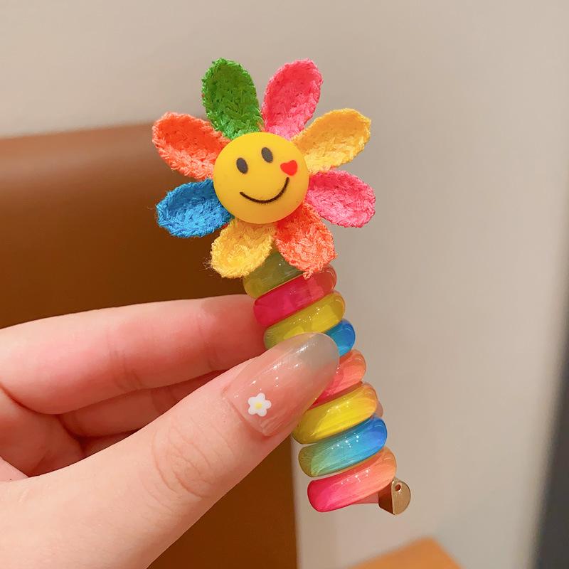 1PC New Lovely Beaded Big Flowers Elastic Spiral Hair Rope Head Rope Ponytail Hair Ring Rubber Band Headdress For Kids