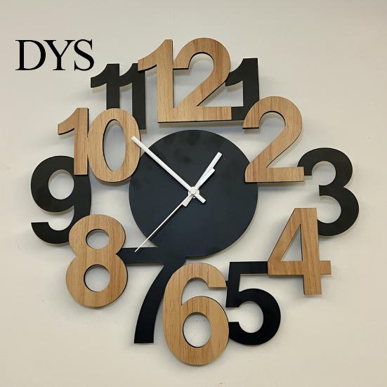 Office Decorative Clock Hollow Letter Wooden Wall Clock, Easy to Read Irregular Analog Living Room Modern Silent for Bedroom Decor