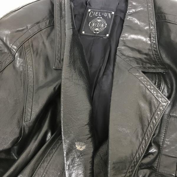 90s Vintage CIEL-UN leather coat women M heavy cowhide black outer(USED)