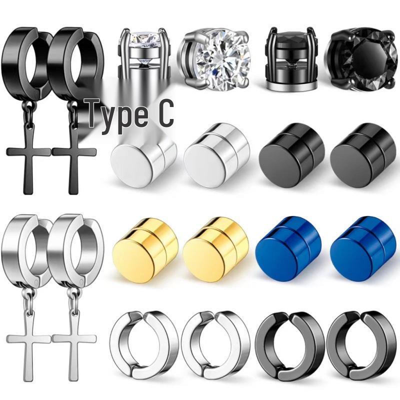 Set de Pendientes Magnéticos de Acero Inoxidable con Forma de Cruz y Circonita para Hombres y Mujeres
