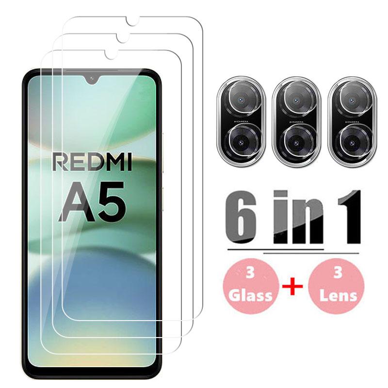

6PCS [3+3] Full Gule Tempered Glass Tempered Glass+ Lens Camera Film For Redmi A5 Screen Protector For Xiaomi Redmi A5 HD Protective Phone Lens Film Redmi A5 білий
