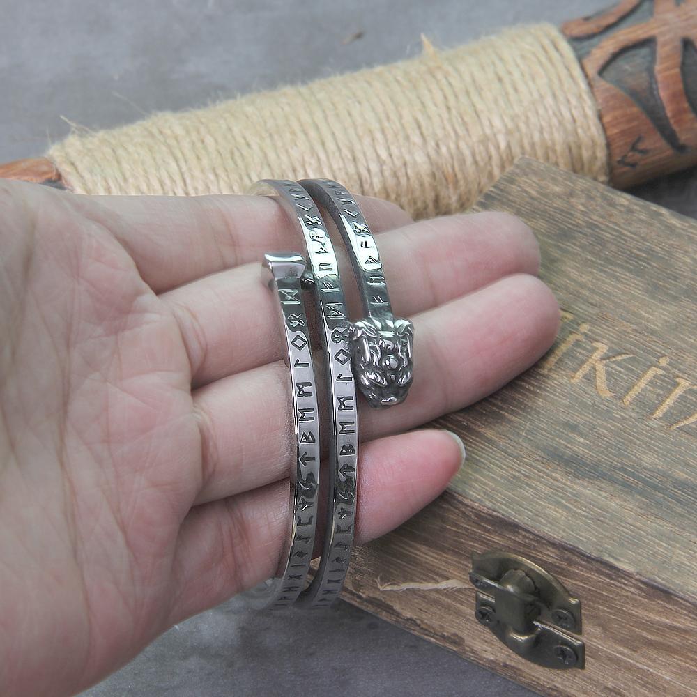 Nordic Viking Rune Dragon Bracelet Adjustable Cuff Bangle with Valknut Stainless Steel Men Jewelry Gift Box