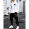 Christmas Cat Holiday Decoration Print, New Men's Zipper Shirt Sports Shirt Pants Two Piece Set, Fashionable and Fun Set