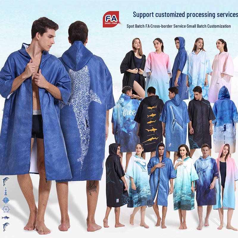 2025 Quick-Dry Hooded Swim Poncho with Zipper - Portable Bathrobe and Beach Towel