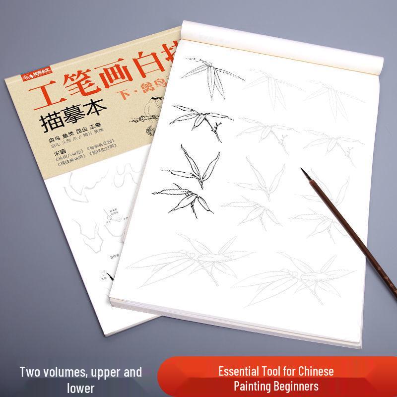 Basic Gongbi Painting: White-Outline Tracing Book - 2 Volumes for Flowers, Plants, Birds & Animals
