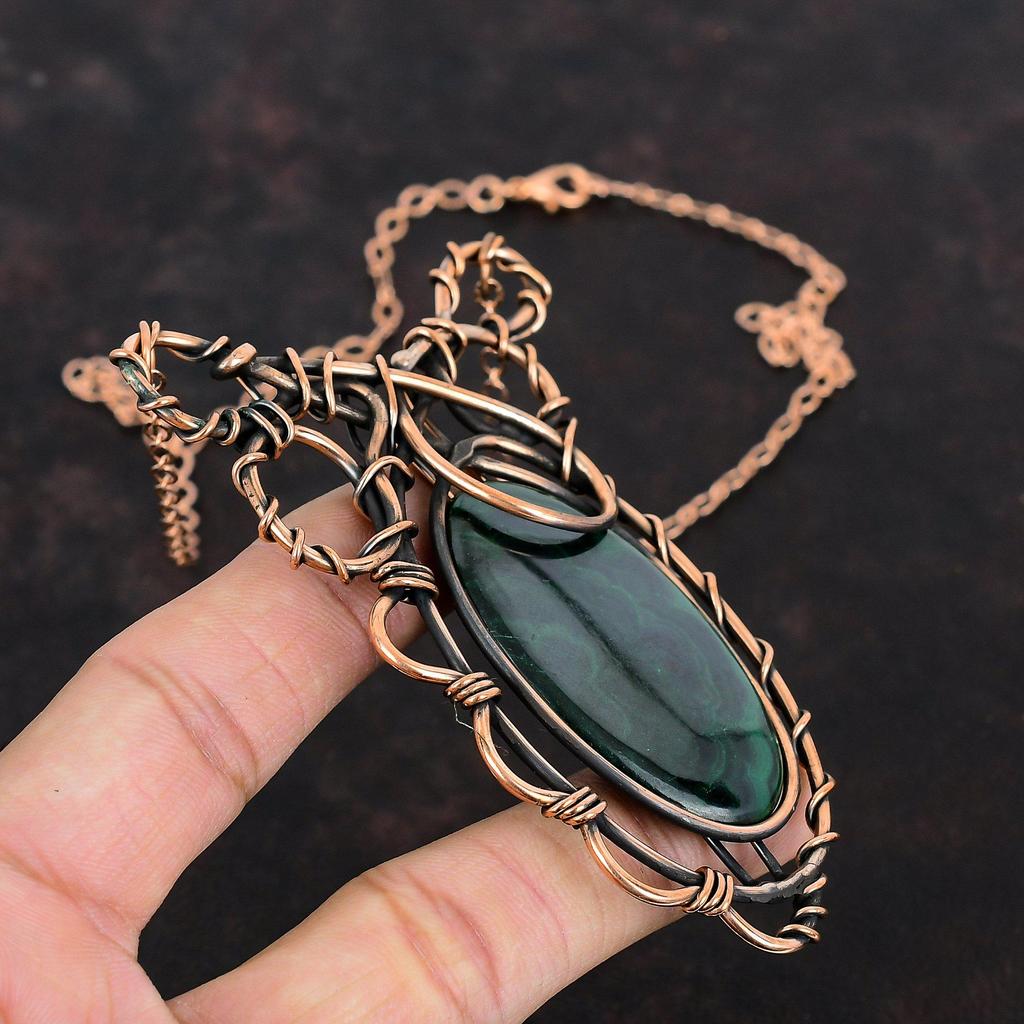 Malachite Necklace Copper Wire Wrapped Necklace Handmade Necklace Wire Wrap Jewelry Adjustable Necklace Copper Gemstone Jewelry Wedding Gift