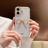 For iPhone 16 Plus Case Gold Bow Epoxy Design TPU + PC Phone Back Cover