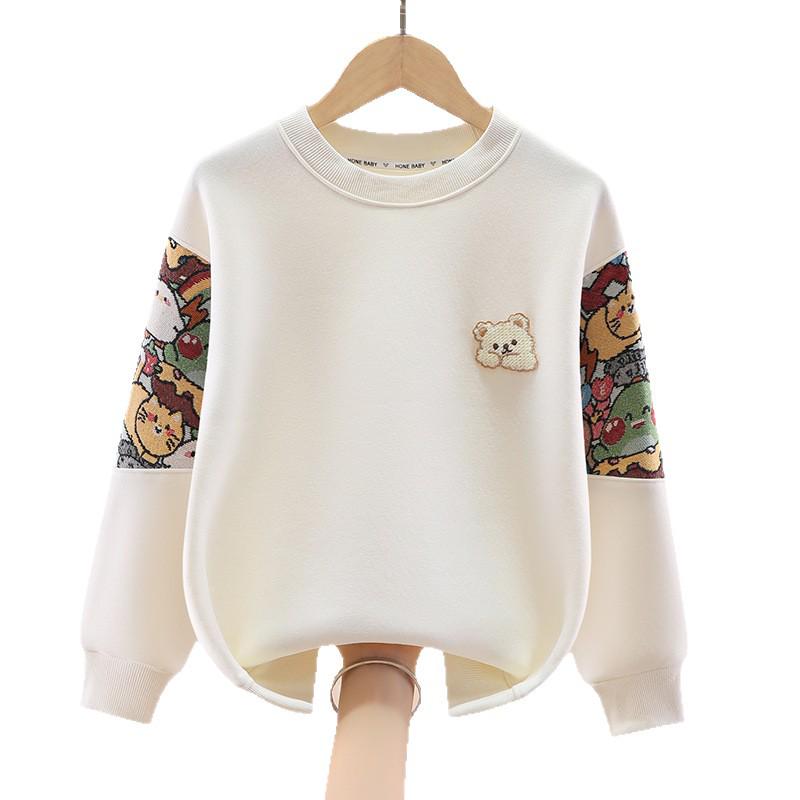 Girls' White Long Sleeve Sweatshirt - Spring Fashionable Top for Children