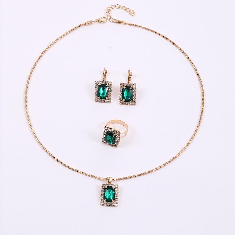 Juego de Joyería de 3 Piezas para Mujer de Alta Gama: Collar Geométrico con Diamantes, Pendientes y Anillos