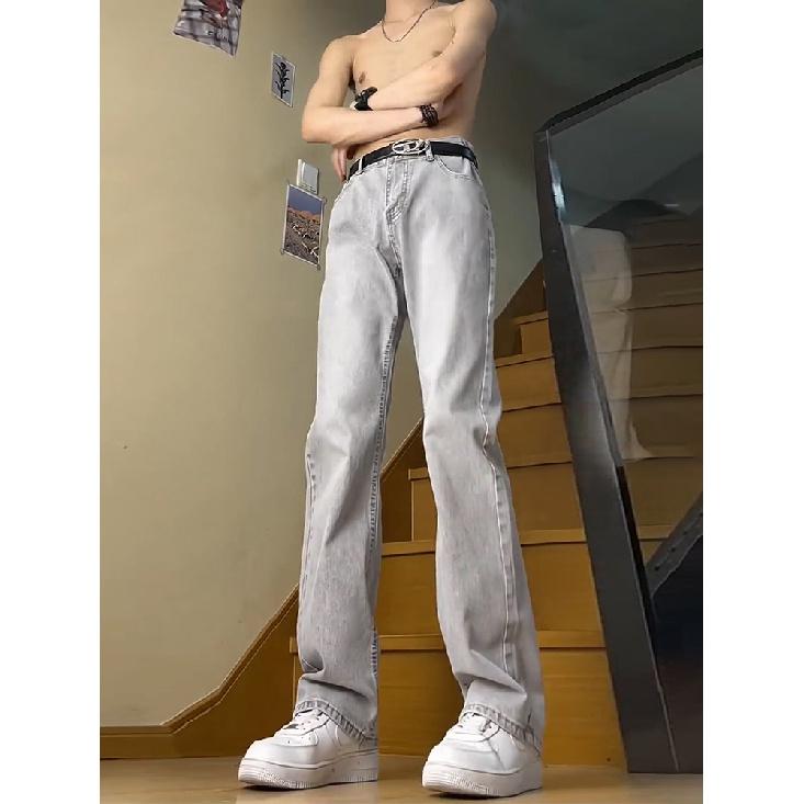 Men'S Pants, Men'S Autumn And Winter Lazy And Relaxed Feeling, Cigarette Ash Jeans With Velvet Straight Tube, Not Close Fitting, Slightly Flared