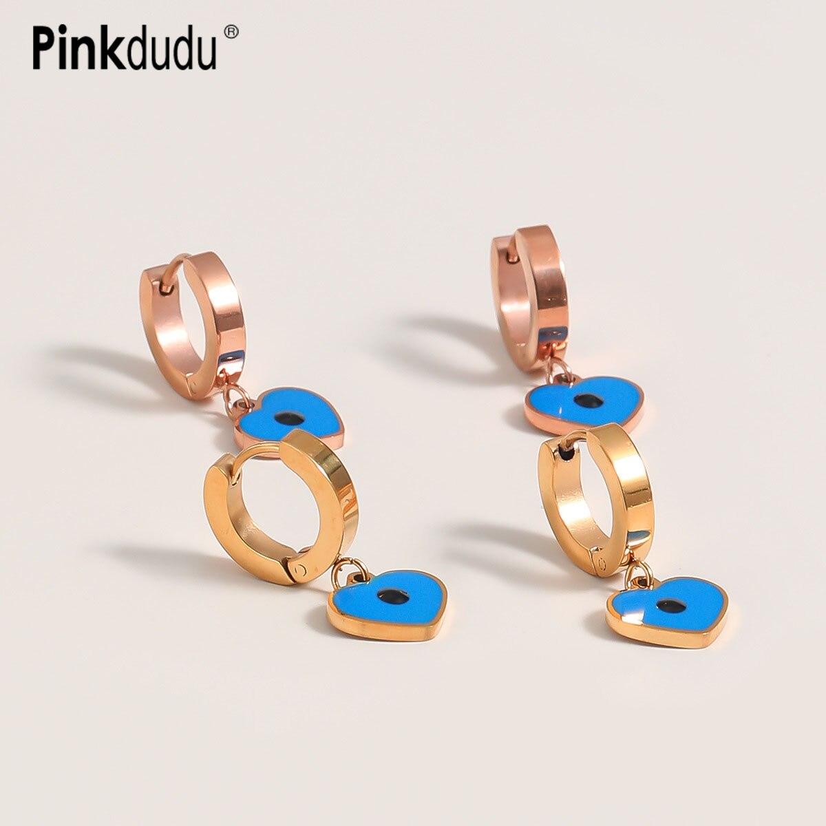 

Pinkdudu модные голубые глаза дьявола любовь серьги-кольца в готическом стиле ретро из нержавеющей стали геометрические серьги для женщин ювелирные изделия PD1513