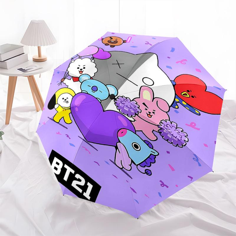 BT21,Cartoon Automatic Folding Umbrella Compact 8 Rib Design,Unique Style,Suitable for Everyday Outdoor Use,Perfect Gift for Friends a