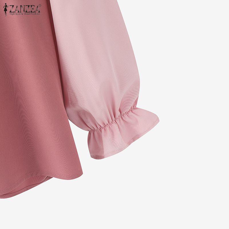 ZANZEA Bluză casual de damă cu guler păpușă, mâneci 3/4 largi, patchwork