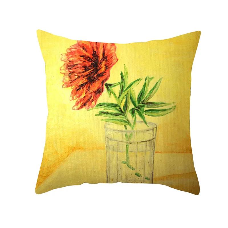 Summer Fashion Fresh Yellow Cute Pillows Case Geometry Floral Cushion Case Modern Decorative Throw Pillows for Bed Sofa Couch