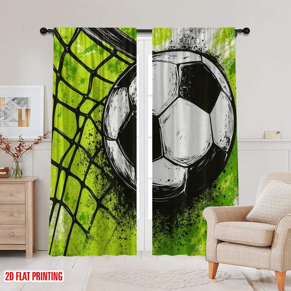 2pcs,2D plane printing Curtains Digital Printed Goal Impact Art Versatile Durable Polyester (without rod) Decorations For Home