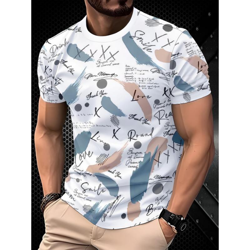 Trendy Print Men S Streetwear 3D Graphic T-Shirt, Vintage American Style for Men, Casual Round Neck Short Sleeve S