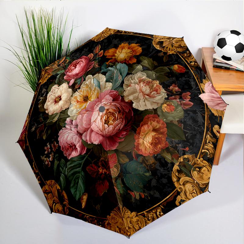 Luxurious Rose Peony Umbrella Automatic Open/close, Sturdy Iron Frame & 8-Rib Struct, Umbrella for Women & Men, Christmas Gifts