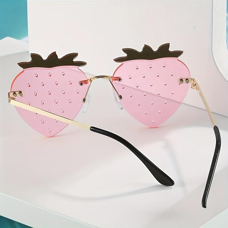 Strawberry Rimless Fashion Sunlasses Cute Candy-Colored Eyewear For Beach Parties And Dance Events Perfect Choice