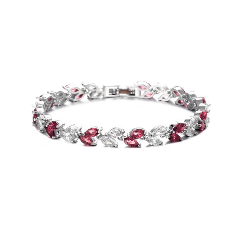 

MxGxFam Leaves White Full CZ Stone Bracelets for Women 17 Cm / 19 Cm AAA+ Cubic Zircon White/Rose Gold Color 19cm червоний