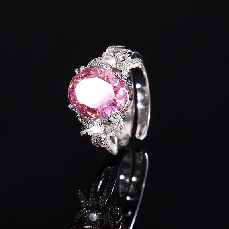 Jewelry Copper Bottom Gold-Plated High Carbon Diamond Ice Flower Temperament Light Luxury Pigeon Egg Ring 10 * 12