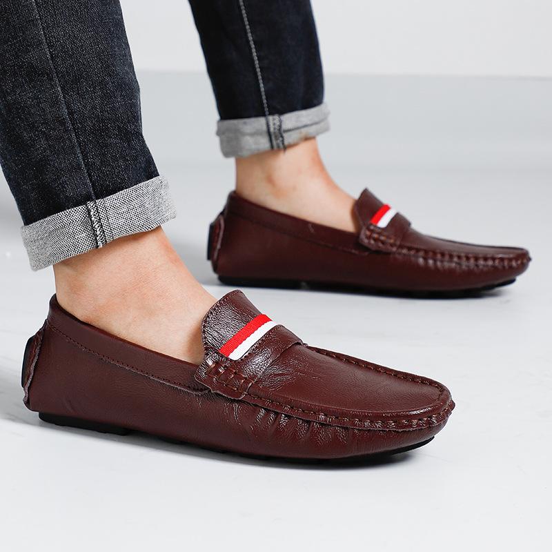 Large size spring, summer and autumn beanie shoes men's British style fashion casual leather shoes driving shoes one foot lazy shoes