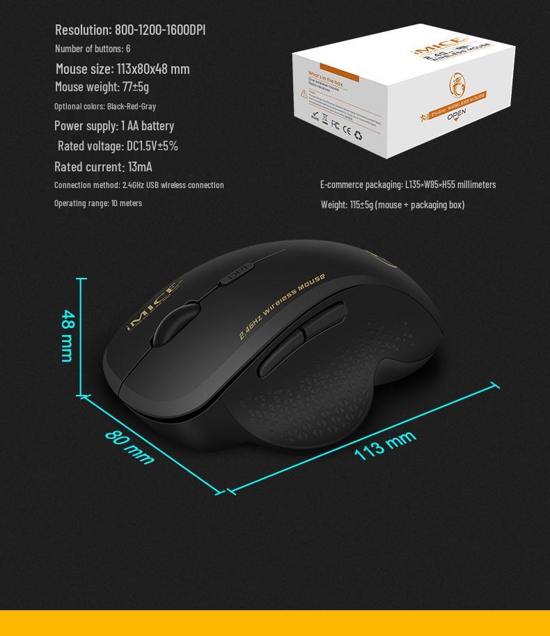 Ergonomic Wireless 6-Button Gaming & Office Mouse - Model G6