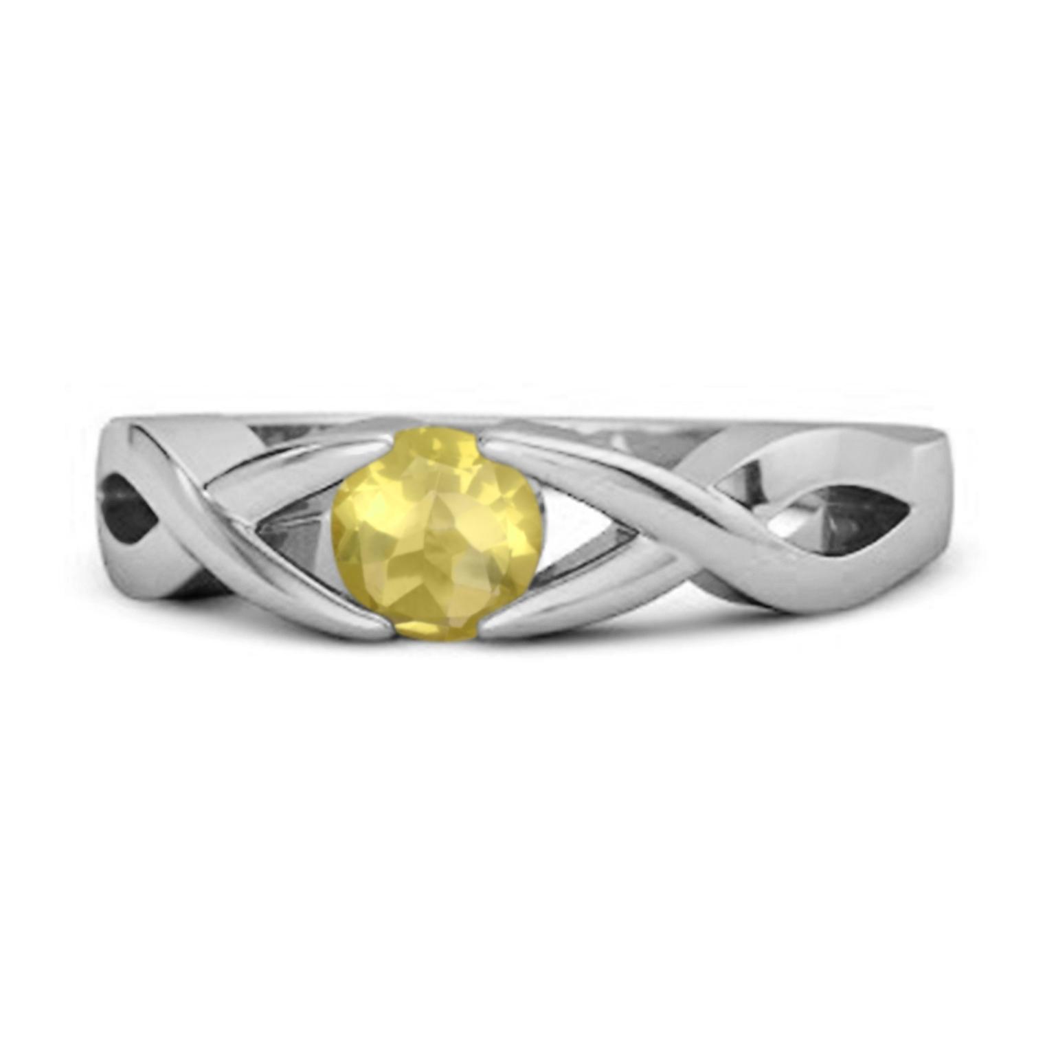 Lemon Quartz Twisted Vine Band Ring - 925 Sterling Silver 6.5