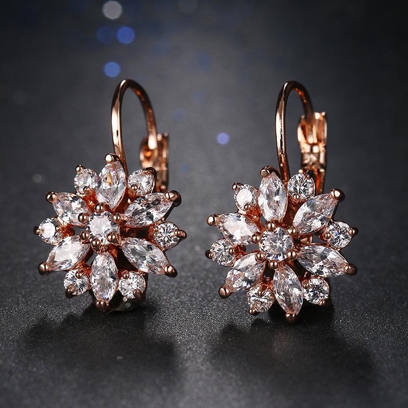 Europäische & Amerikanische Ohrklemmen: Dark Night Schmuck Bunte Blume AAA Zirkonia Ohrstecker