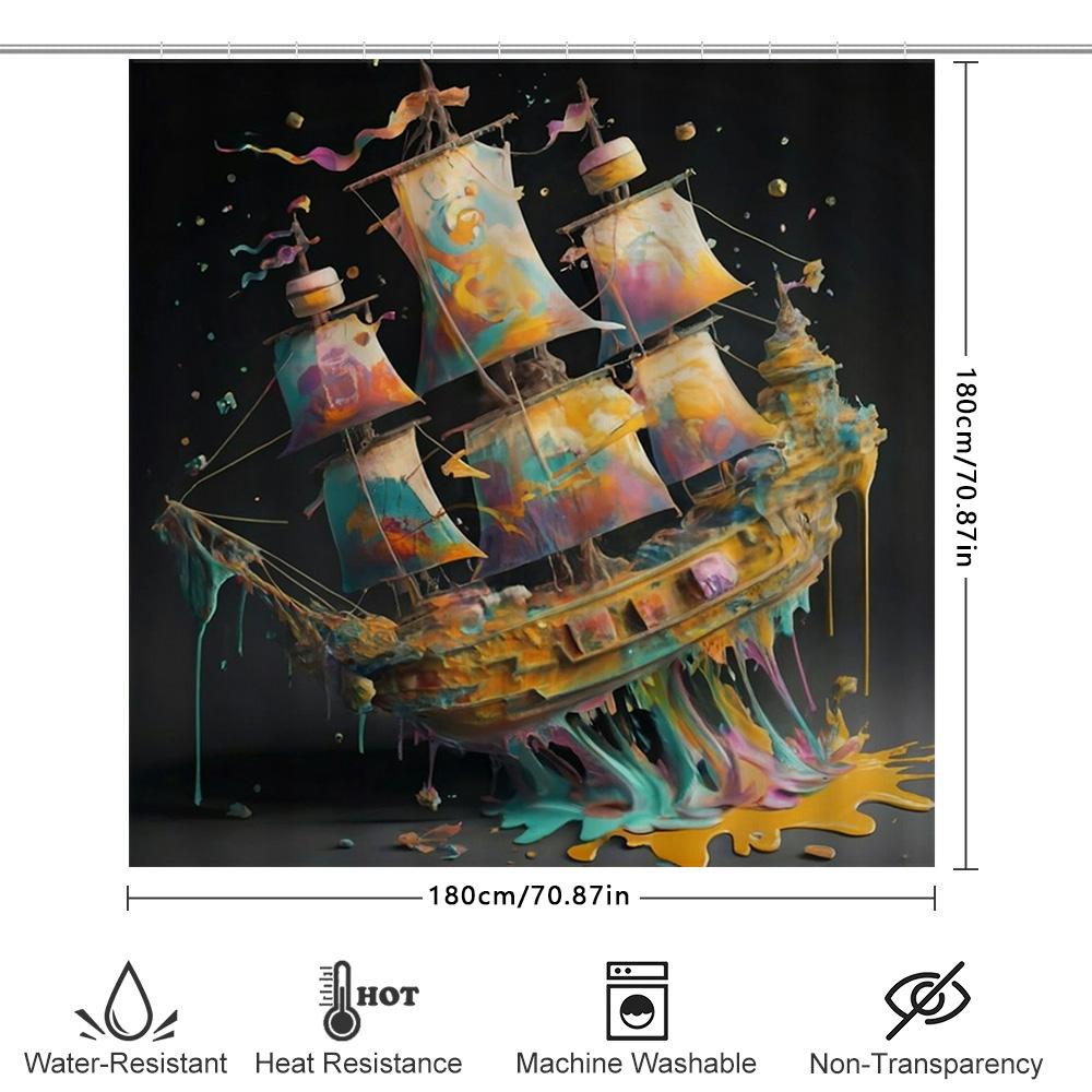 Colorful Sailboat Shower Curtain Extra Long Waterproof Fabric Bathroom Decor with Grommets Size 72 x 84 inches (Multicolor)
