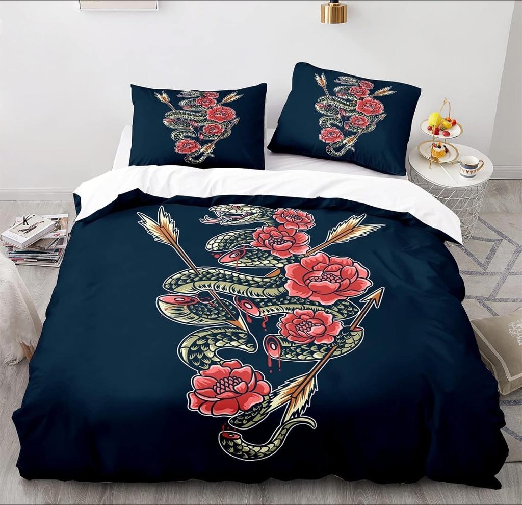 Cartoon SnakeBed Linen,Microfibre Bedding Sets, Children's Bed Linen with Zip Room Decor  Duvet Cover  for Teenagers  Adult