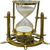 Brass and Glass White Sand Timer Clock for Home and Office Table Décor with Compass Base Hour Glass Decorative Best Gift Item