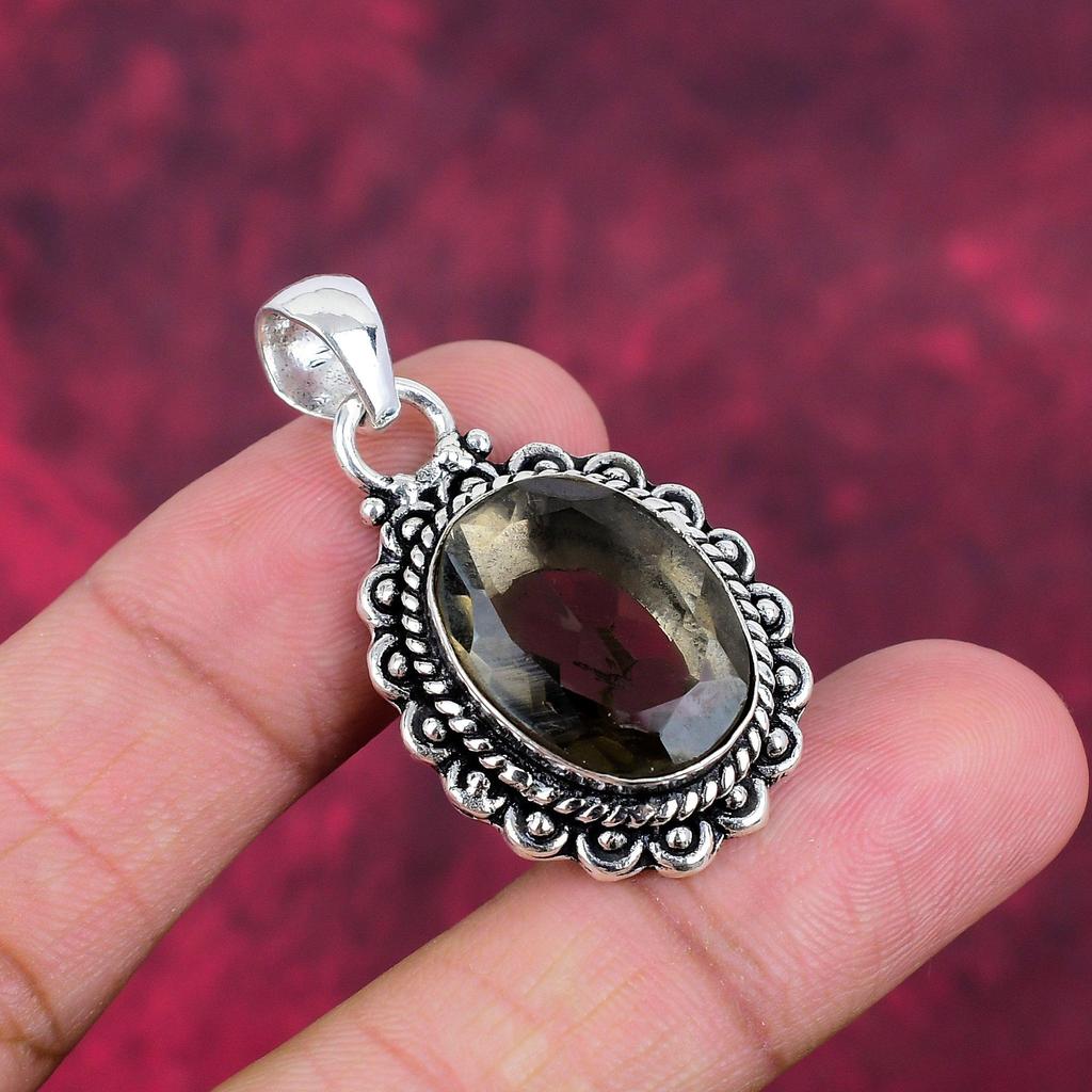 Smoky Topaz Pendant, 925 Solid Sterling Silver Gemstone Jewelry, Handmade Pendant, For Thanksgiving