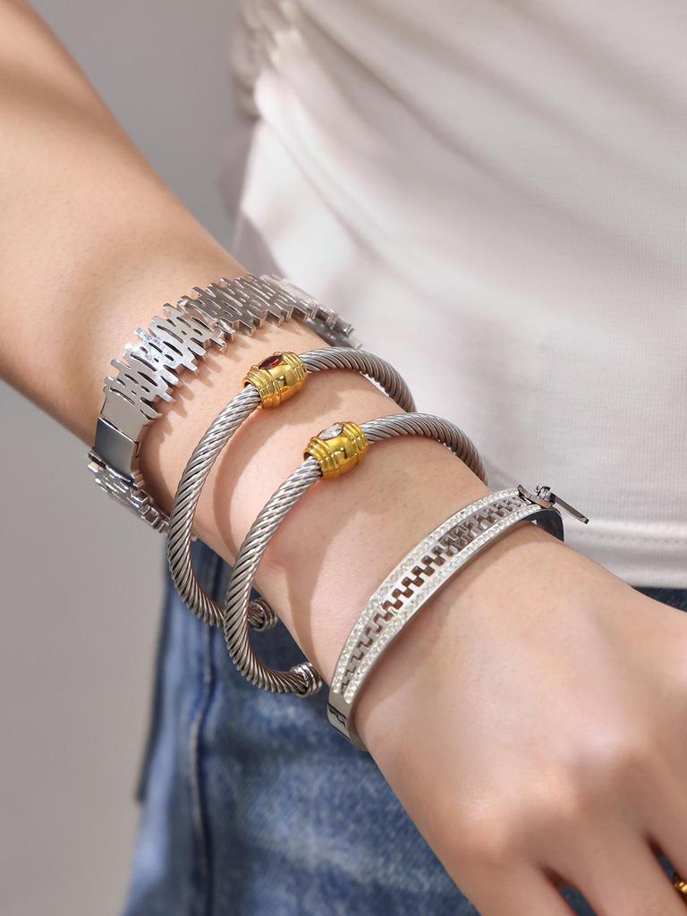 18K Gold-Plated Stainless Steel Geometric Bracelet with 5A Zircon Inlay