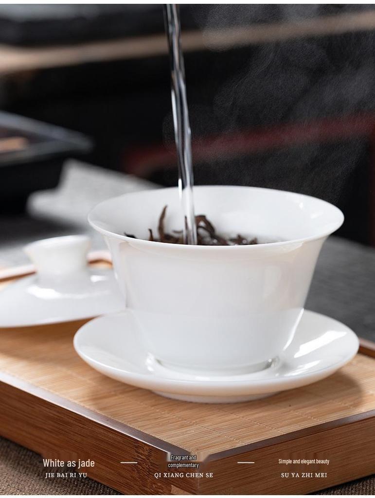 Dehua White Porcelain Gaiwan: Thin Body Sancai Tea Bowl for Kung Fu Tea, Large Ceramic Cup for Home Brewing