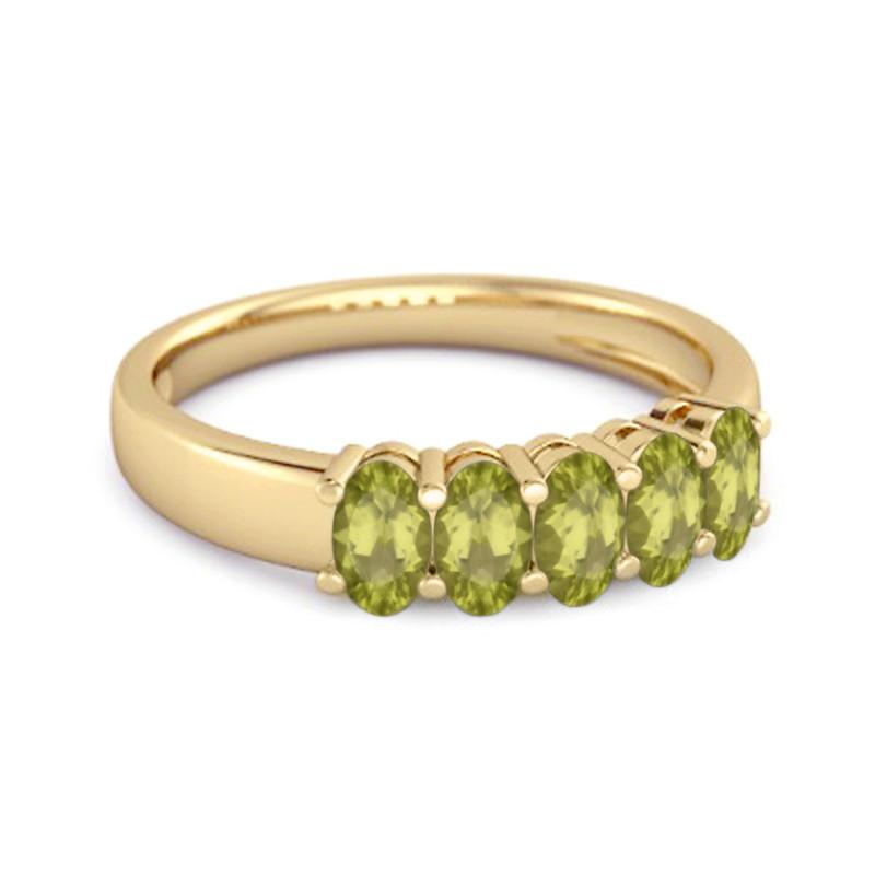 Peridot Oval Five-Stone Ring - 925 Sterling Silver Gold Vermeil