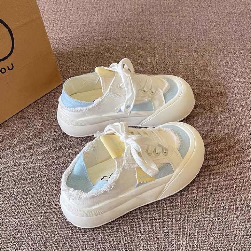 In Summer, One Pedal and Two Canvas Shoes for Children, New Thick-soled Little White Shoes, Thin Breathable Bread Women