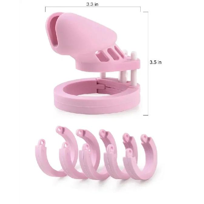 Pink Soft Silicone Male Chastity Cage Device Small/Large Lockable Ring Sex Toys with 5 Cock Ring Penis Sleeve for Men BDSM