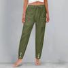 Women's Fashion Color Loose High Waist Button Pocket Cotton And Hemp Pants Nine Point Casual Pants