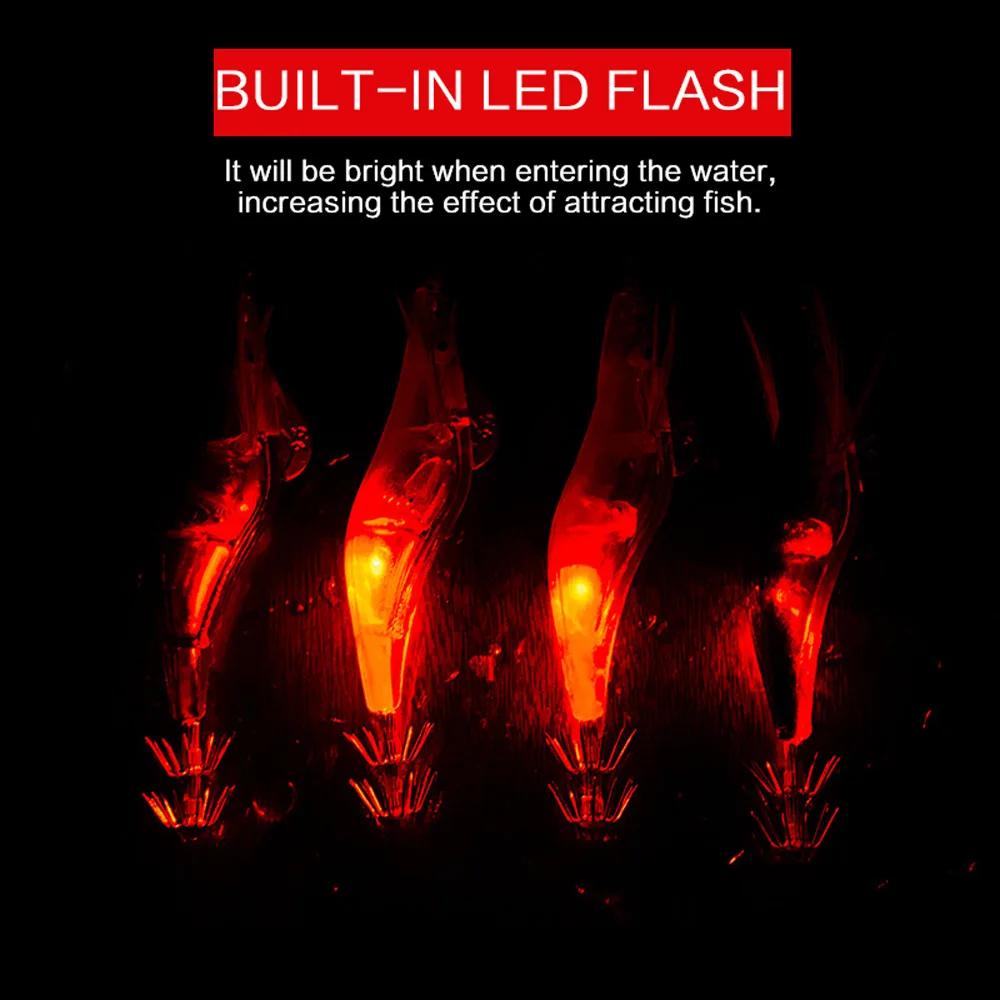 6Pcs LED Electronic Shrimp Lure with Squid Hook Jigging Hard Sea Fishing Lures Prawn Luminous Artificial Bait Tackle for Fish