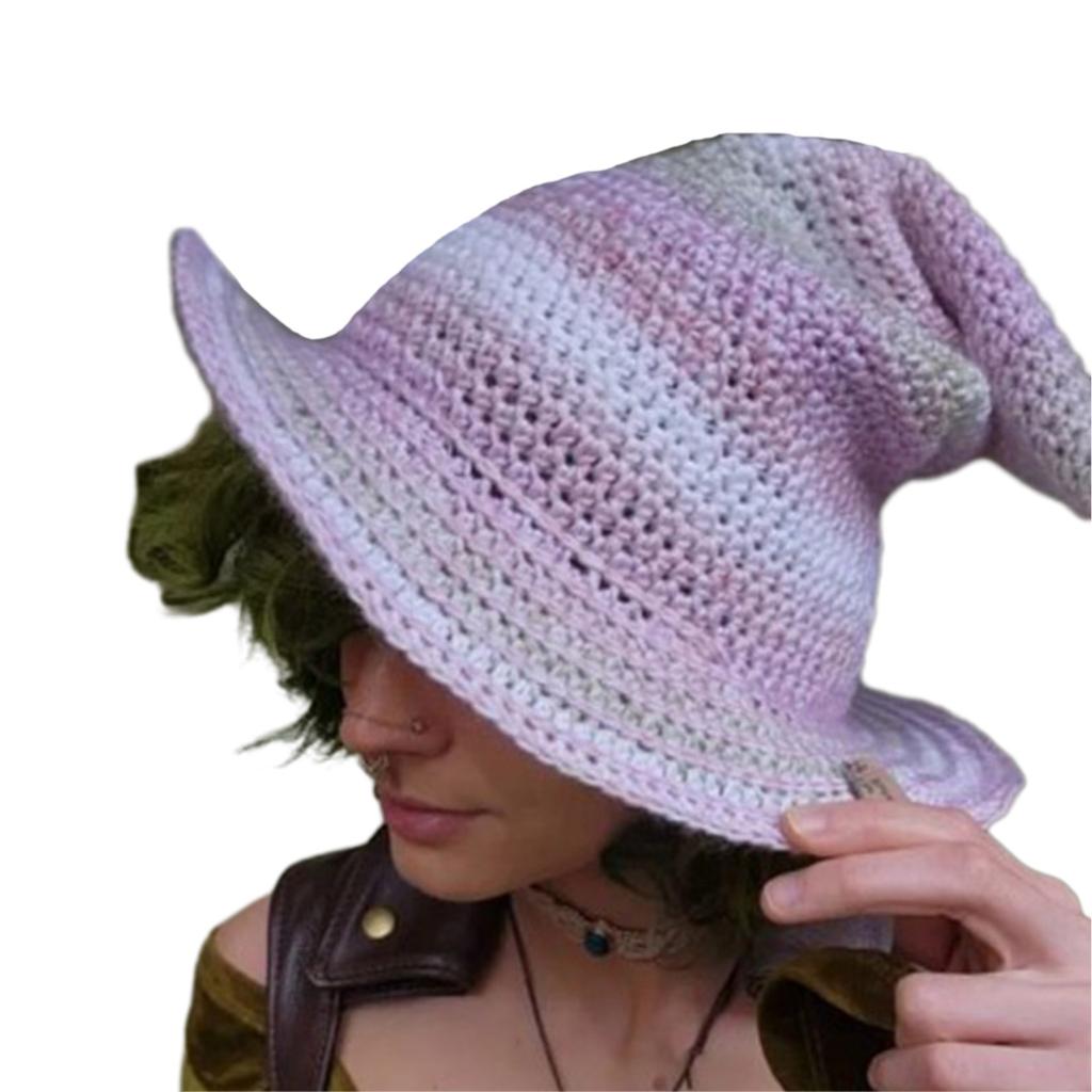 Knitting Witch Hat Costume for Women Men Teenagers for Party Decorations Crocheted Wizard Cap