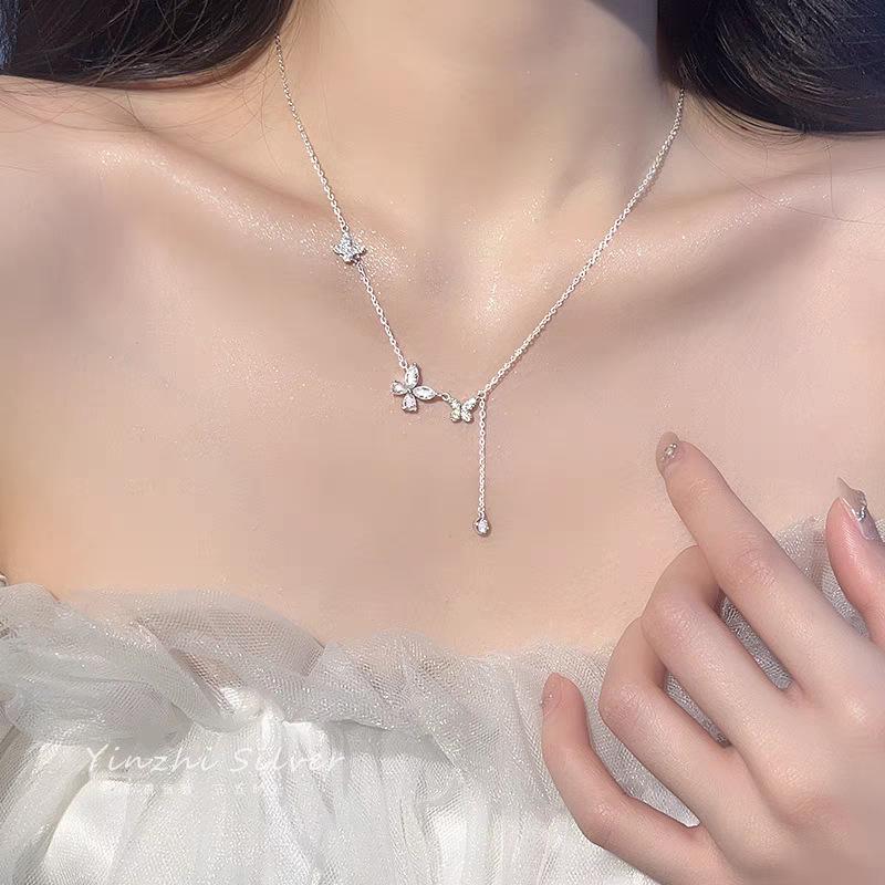 S925 Sterling Silver Butterfly Tassel Necklace, Women's Elegant Clavicle Chain, Unique High-End Fashion Design