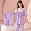 Girls Cotton Pajama Set Short Sleeve Princess Style Sleepwear Kids 8 Years Lightweight Home Wear