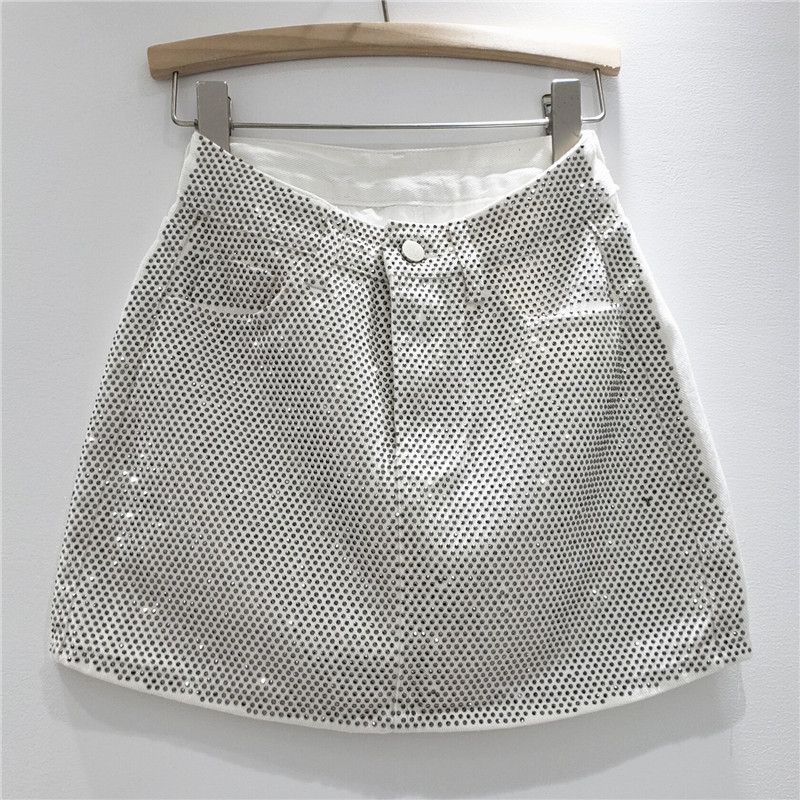 European Goods 2025 Summer New Heavy Industry Hot Drilling Denim Skirt Women's Fashion High Waist Slimming A Word Sheath Short dress
