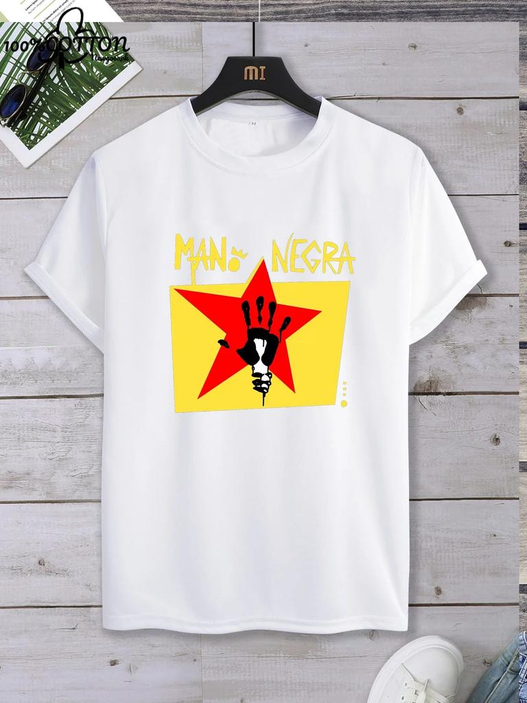 Harajuku Classic Mano Negra Manu Chao Logo T Shirt Cotton wide Unisex  Summer O-neck Short-sleev Streetwear